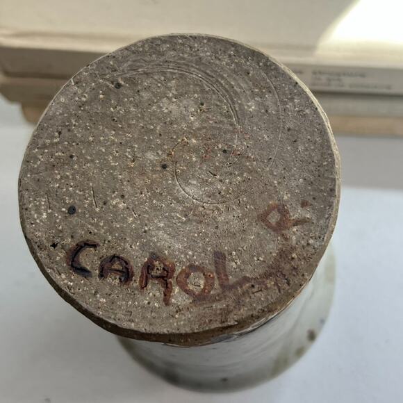 Studio Art Pottery Stoneware Tall Vase Glaze Brown Drips Signed By Carol R. - Picture 12 of 16